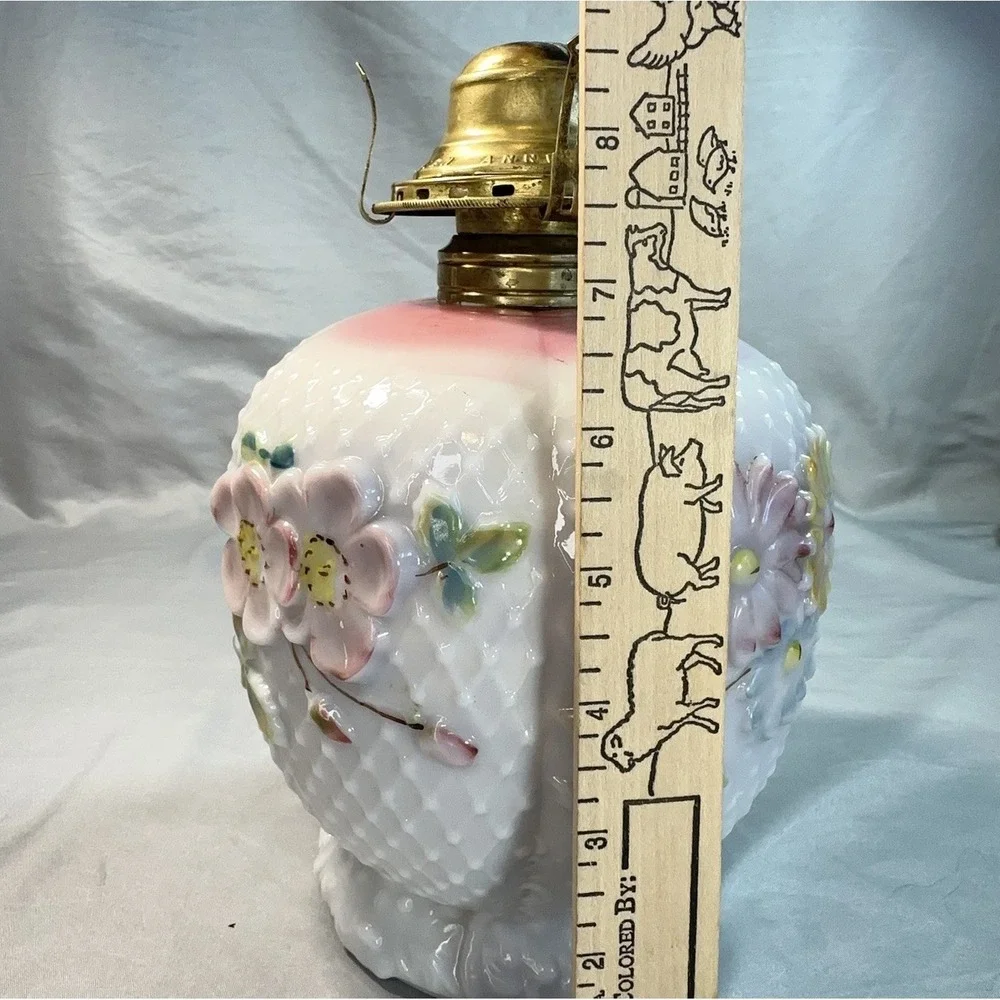 Antique Oil Lamp Base Consolidated Glass Florette Pink Blush Bulging Petal